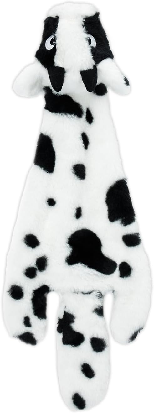 Stuffless Squeaky Dog Toy - Durable Fabric Cow for All Sizes