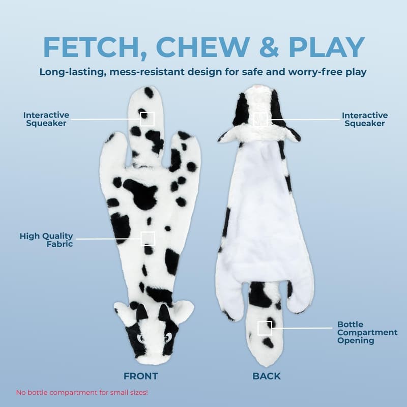 Stuffless Squeaky Dog Toy - Durable Fabric Cow for All Sizes