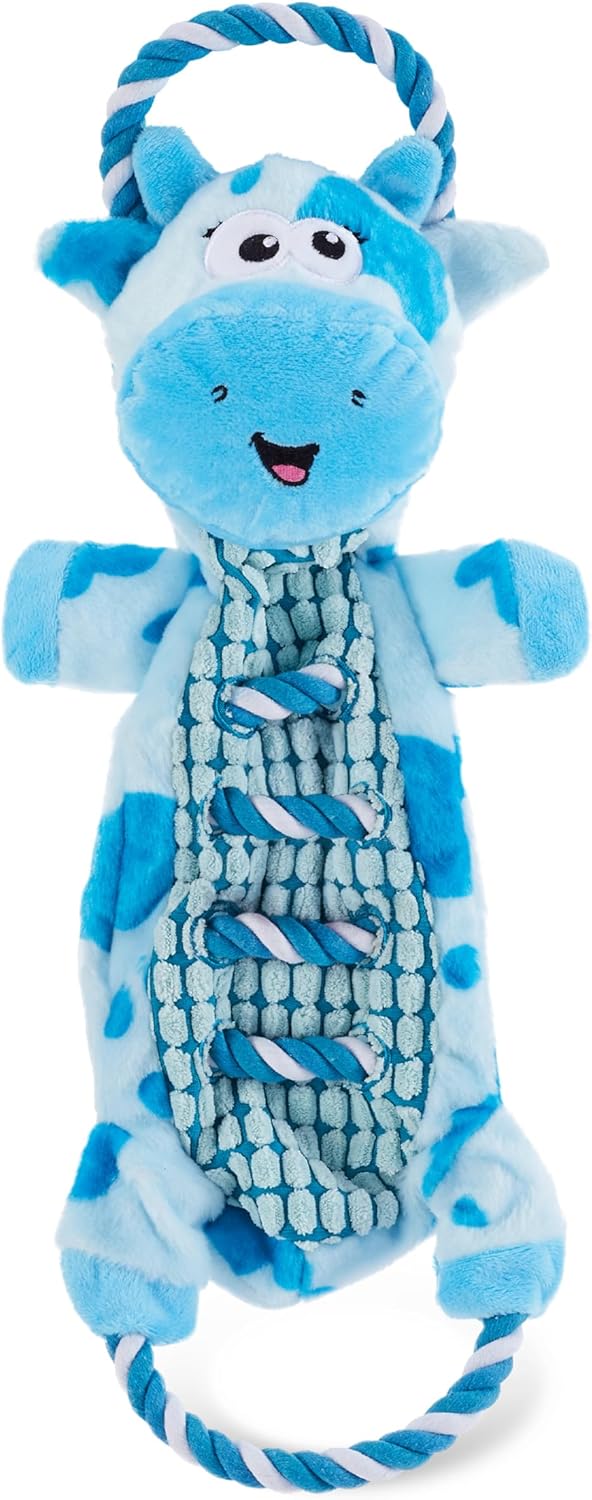 Interactive Squeaky Tug Toy for Dogs - Blue Cow Design