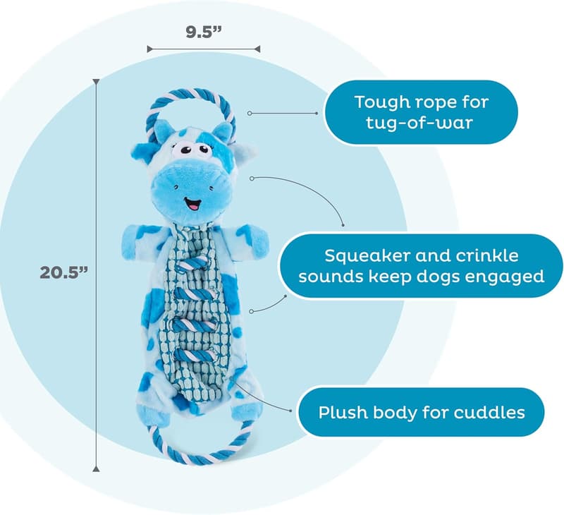 Interactive Squeaky Tug Toy for Dogs - Blue Cow Design