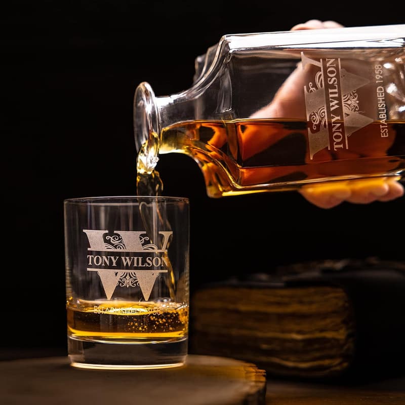 Personalized Whiskey Decanter Set with Custom Glasses