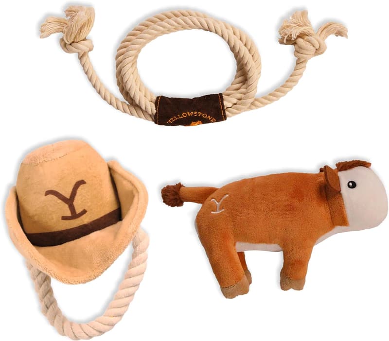 Yellowstone Indoor Dog Toy Bundle - Lasso Rope & Plush Cow