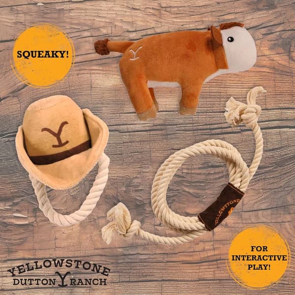 Yellowstone Indoor Dog Toy Bundle - Lasso Rope & Plush Cow