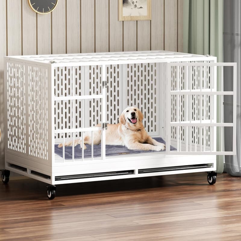 Heavy-Duty Folding Dog Crate with Wheels for Large Dogs