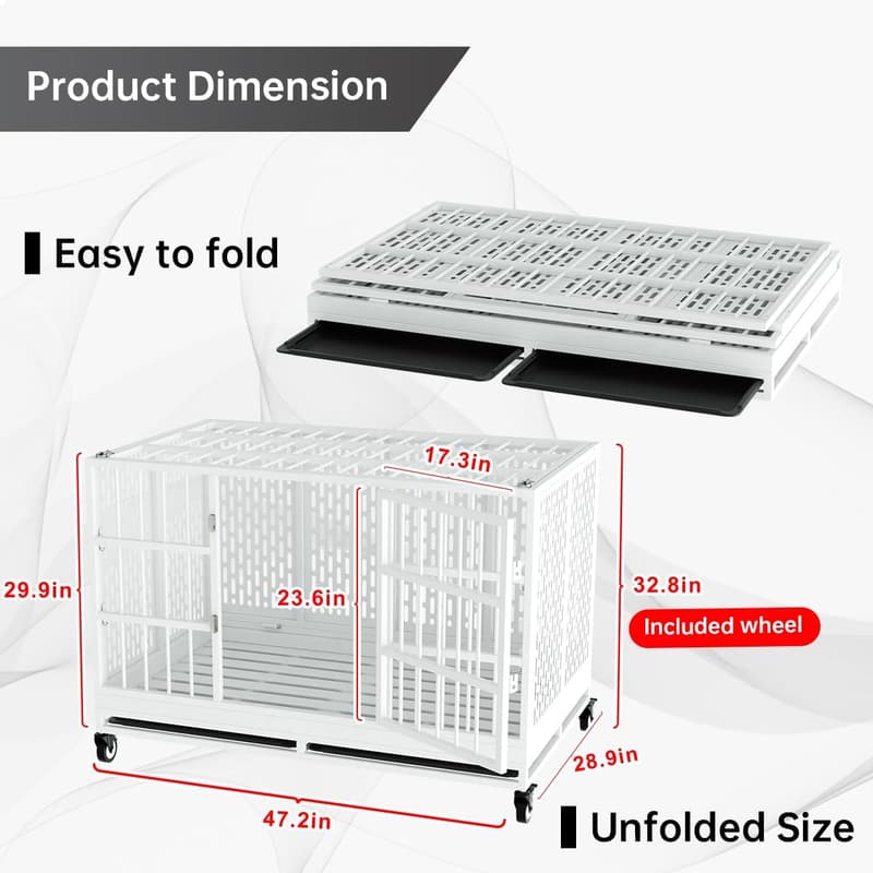 Heavy-Duty Folding Dog Crate with Wheels for Large Dogs