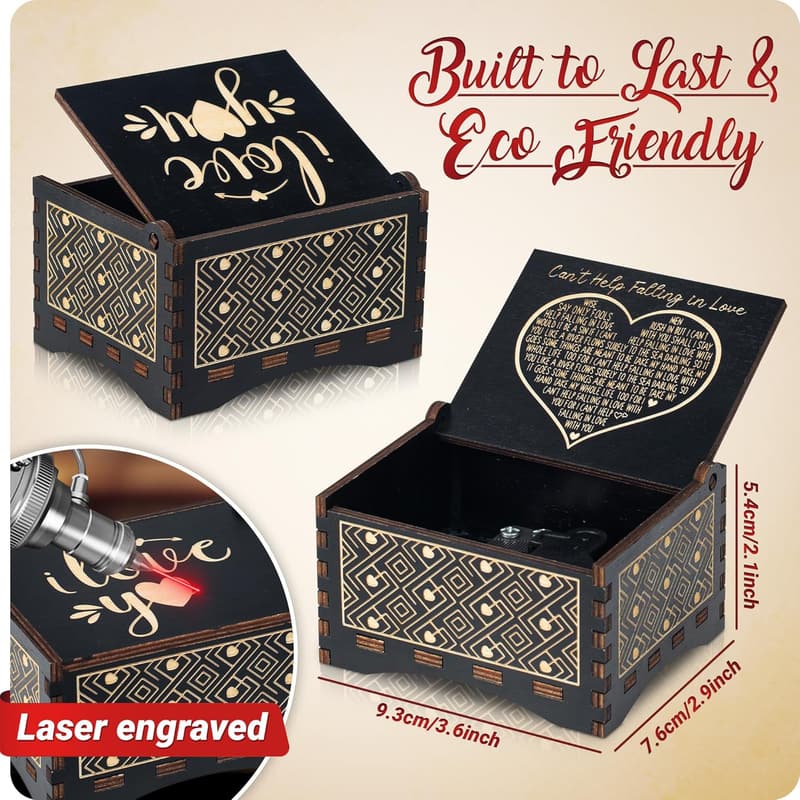 1-Year Anniversary Wooden Music Box for Couples
