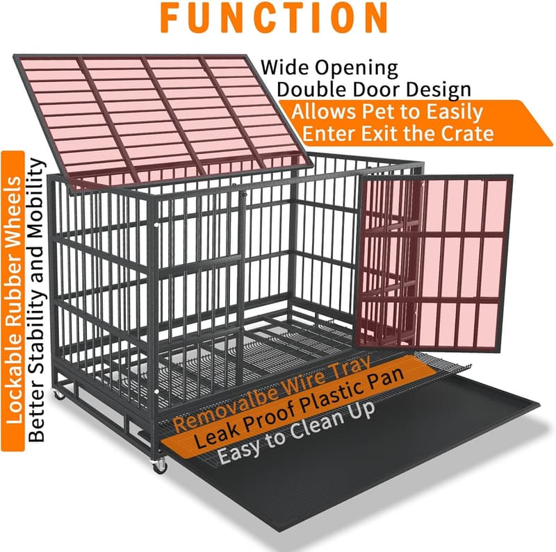 Heavy-Duty Escape-Proof Dog Crate with Wheels - Extra Large
