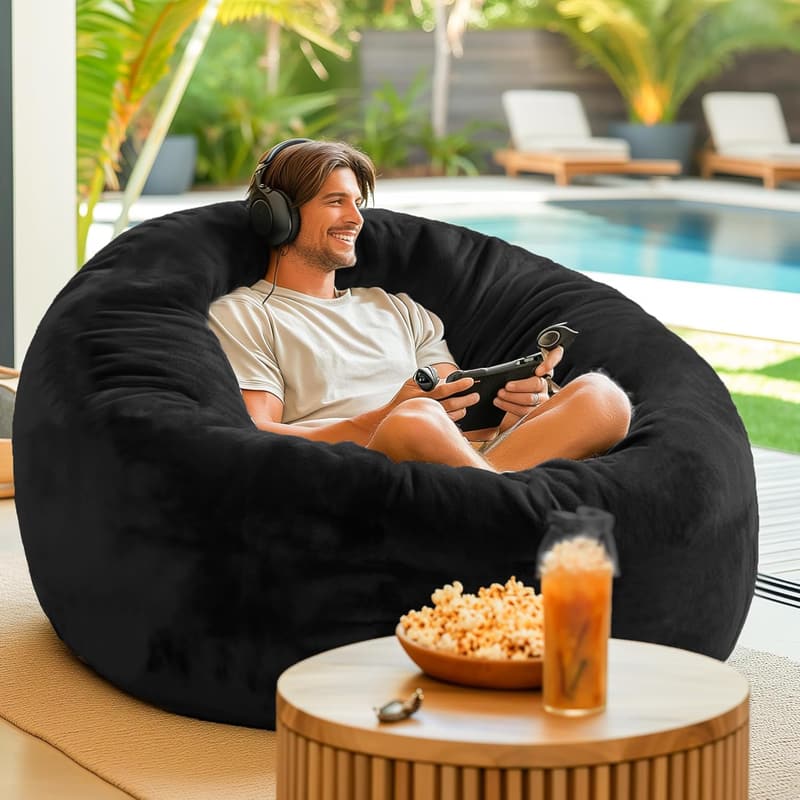 Comfy 4FT Bean Bag Chair with Memory Foam - Black