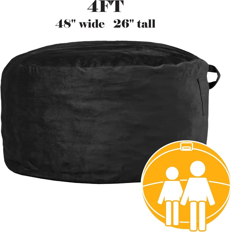 Comfy 4FT Bean Bag Chair with Memory Foam - Black