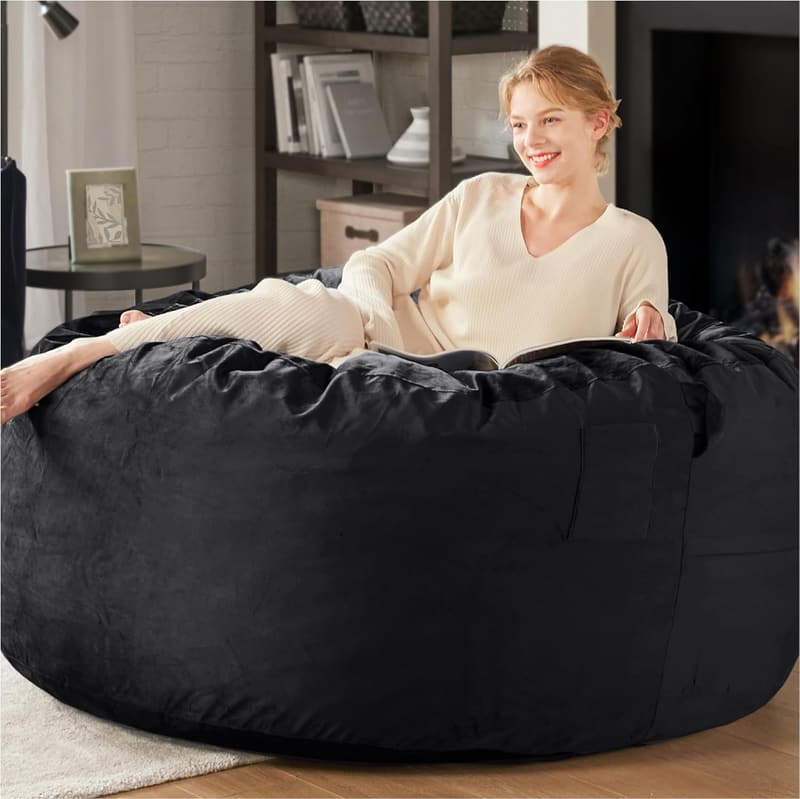 Comfy 4FT Bean Bag Chair with Memory Foam - Black