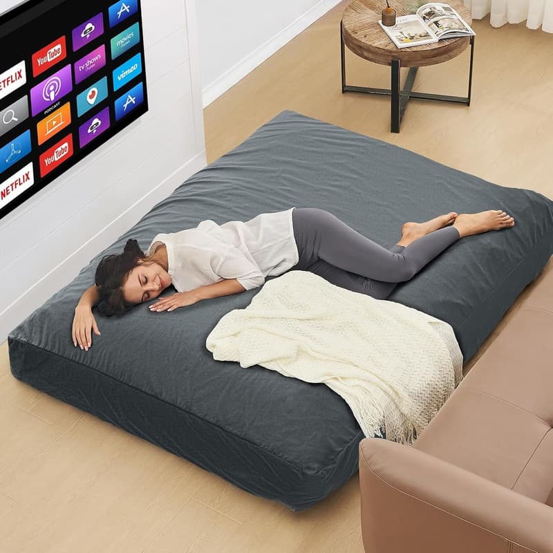 Giant Charcoal Bean Bag Chair Bed for Adults - Microfiber Foam