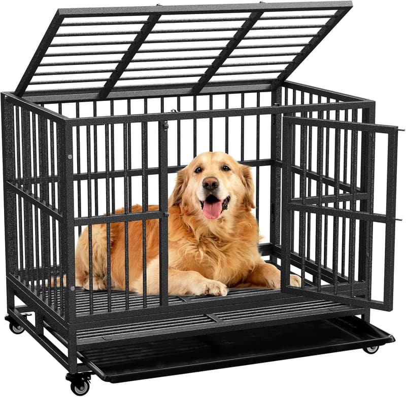 Heavy Duty Steel Dog Crate with Wheels, XL Indestructible