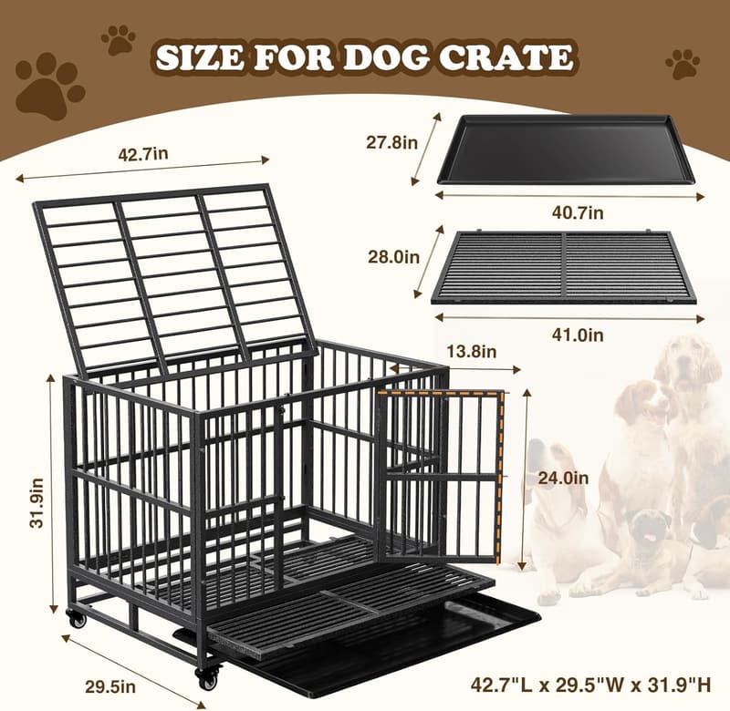 Heavy Duty Steel Dog Crate with Wheels, XL Indestructible