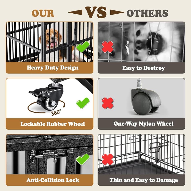 Heavy Duty Steel Dog Crate with Wheels, XL Indestructible