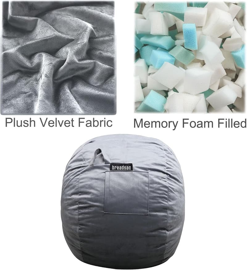 Velvet Memory Foam Bean Bag Chair for Adults and Teens