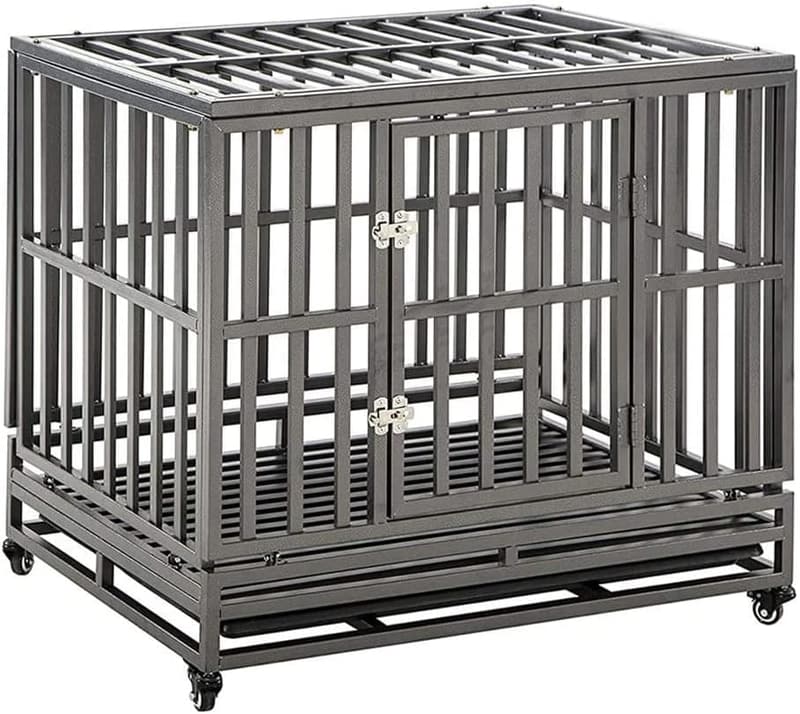 Heavy-Duty Metal Dog Crate for Large Dogs with Lockable Wheels