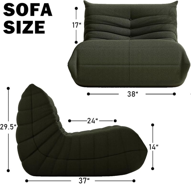 Large Green Bean Bag Chair for Adults and Teens with Memory Foam