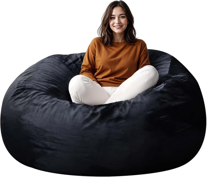 Memory Foam Bean Bag Chair for Adults - Oversized Black Sofa