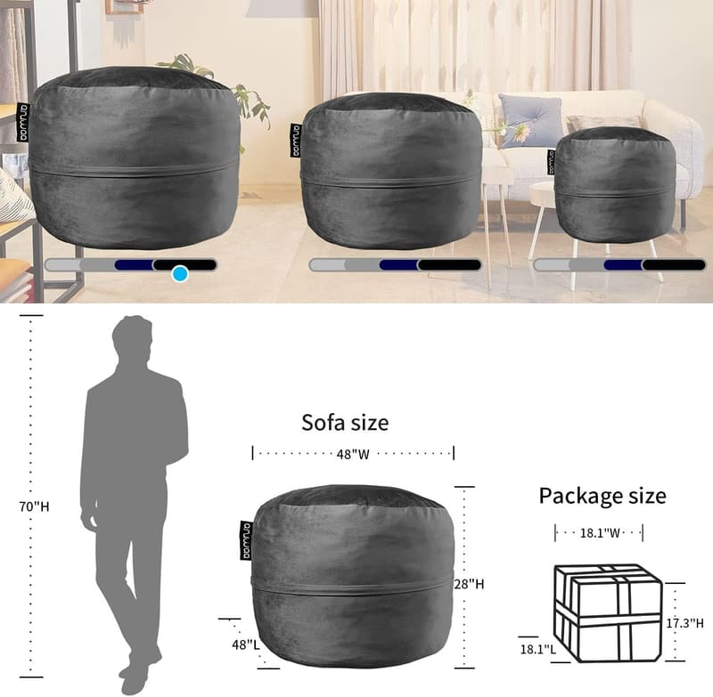 Memory Foam Bean Bag Chair for Adults - Oversized Black Sofa