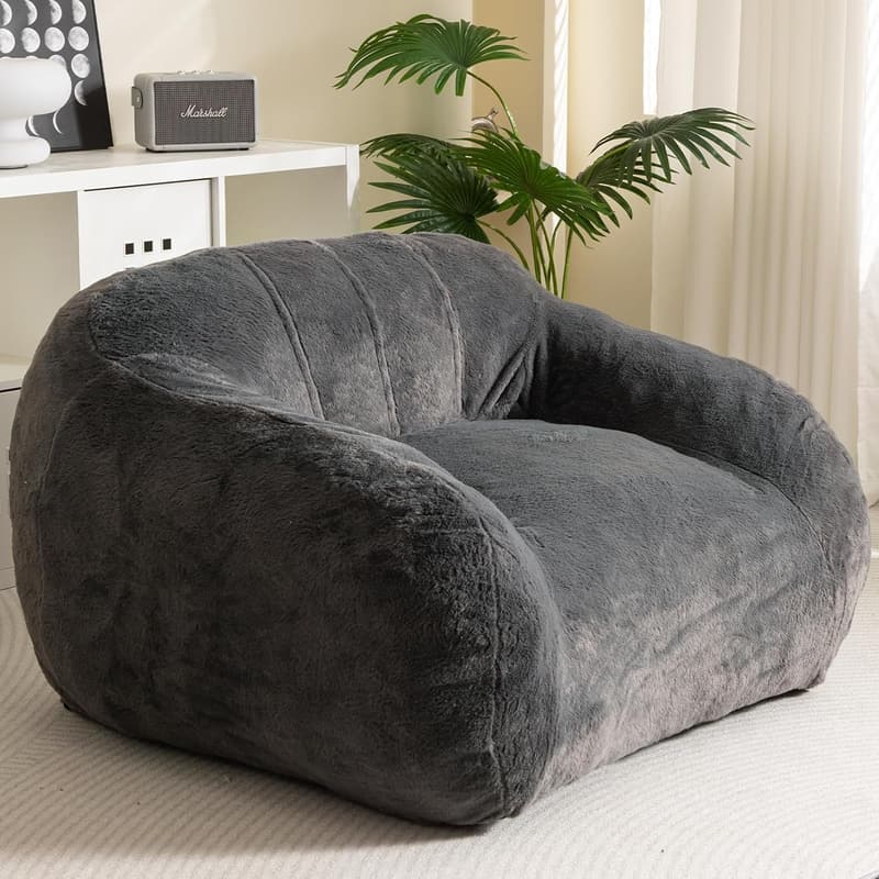 Giant Dark Grey Bean Bag Chair with Armrests for Adults