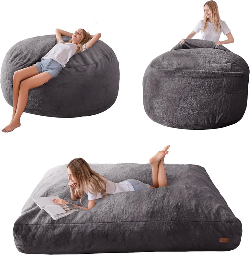 Convertible Giant Bean Bag Chair Bed for Adults - Machine Washable