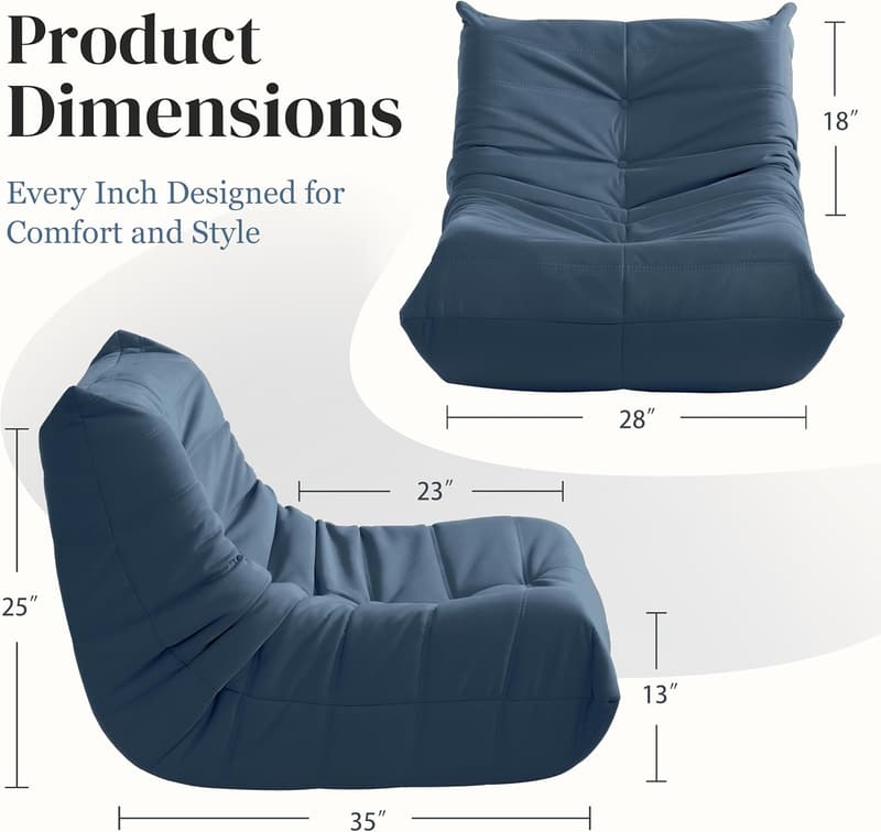 Modern Dark Blue Suede Bean Bag Chair for Adults