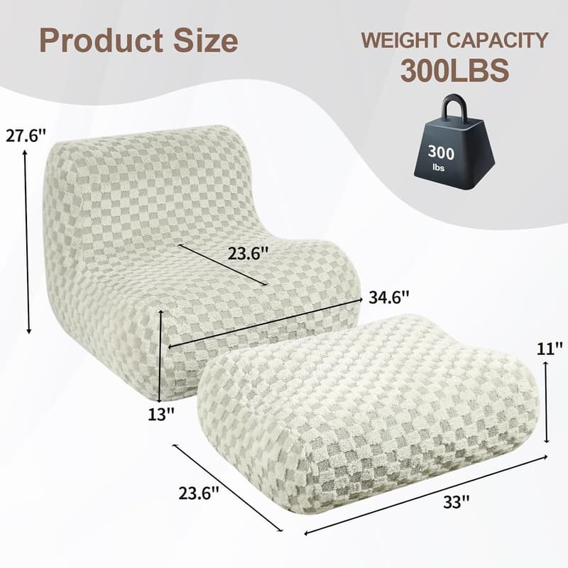Modern Green Bean Bag Chair with Footstool for Adults