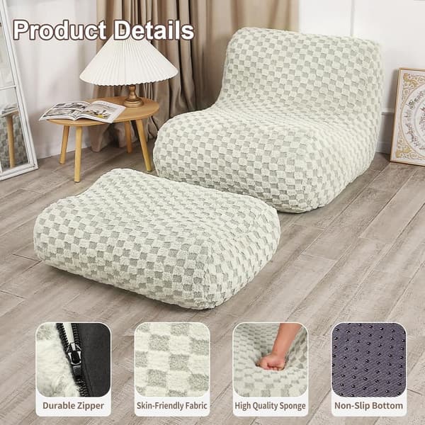 Modern Green Bean Bag Chair with Footstool for Adults