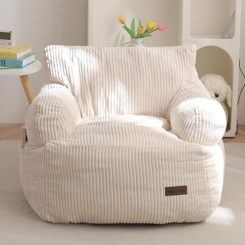 Kids' Beige Bean Bag Chair with Pocket for Gaming and Reading