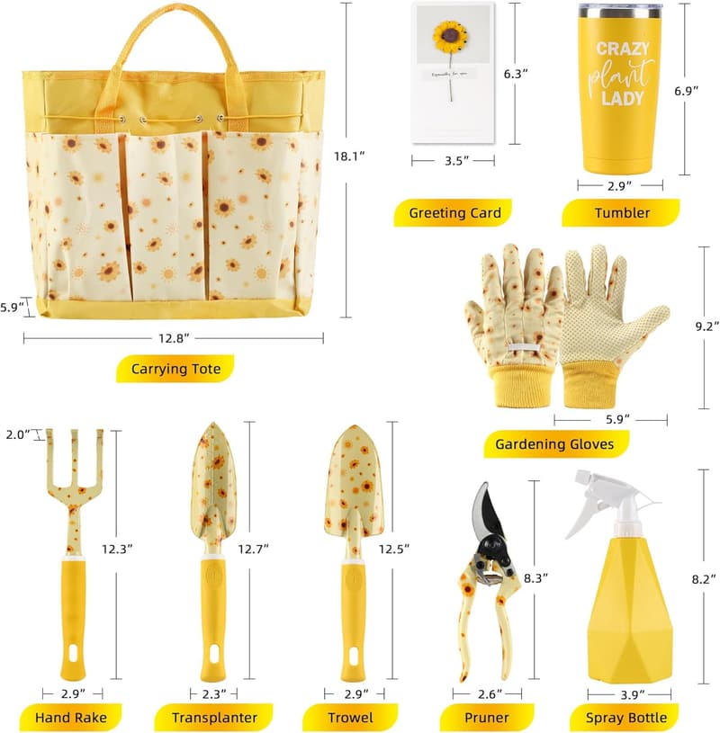 Women's Gardening Tool Set with Bag - Heavy Duty Sunflower Gifts