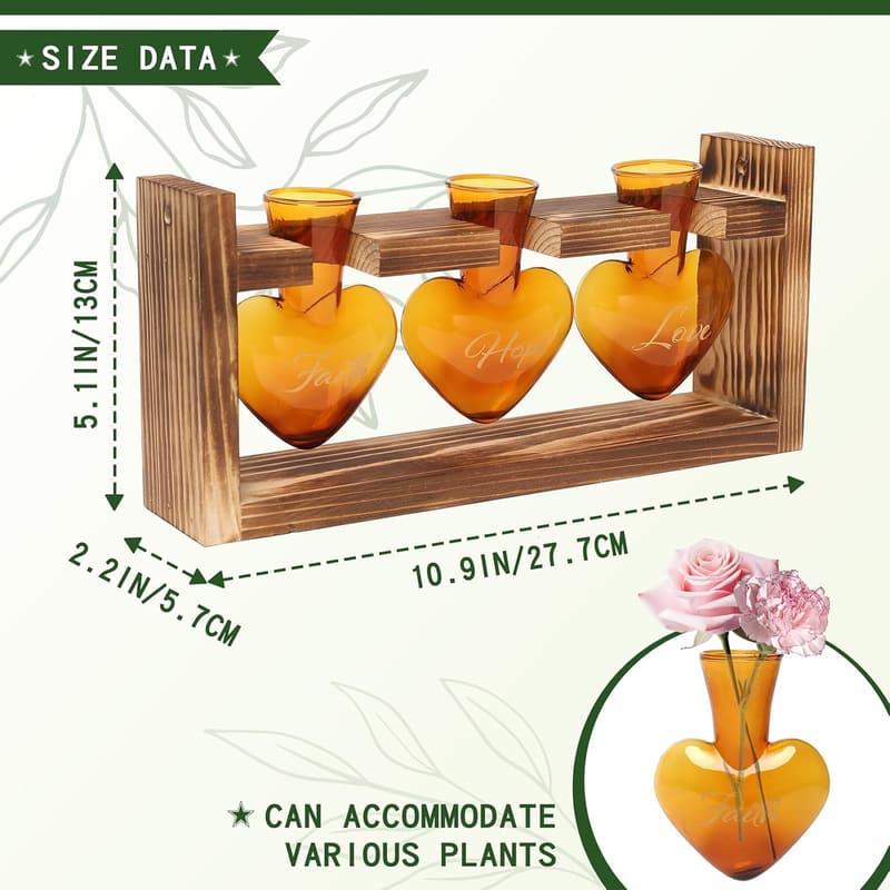 Heart-Shaped Glass Terrarium with Wooden Stand for Women