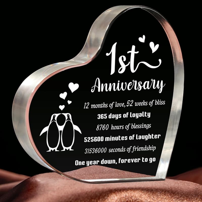 1st Anniversary Heart-Shaped Acrylic Keepsake for Couples