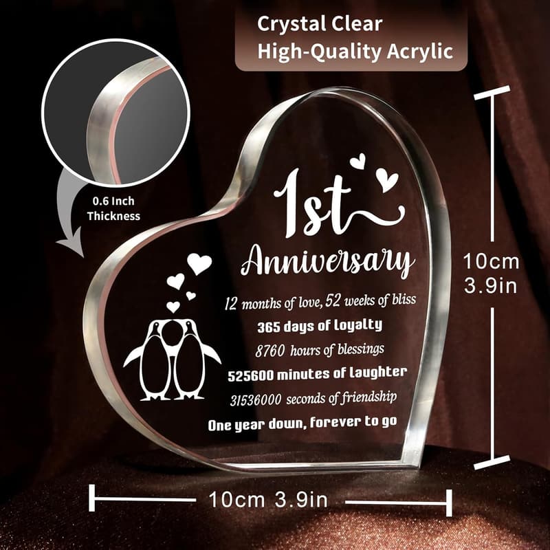 1st Anniversary Heart-Shaped Acrylic Keepsake for Couples