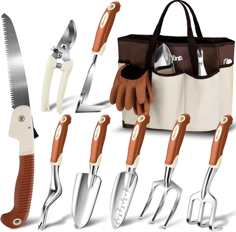 Heavy Duty 10-Piece Gardening Tool Set with Tote Bag & Gloves