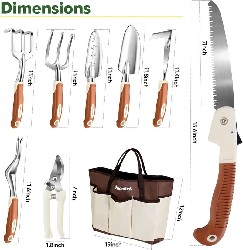 Heavy Duty 10-Piece Gardening Tool Set with Tote Bag & Gloves