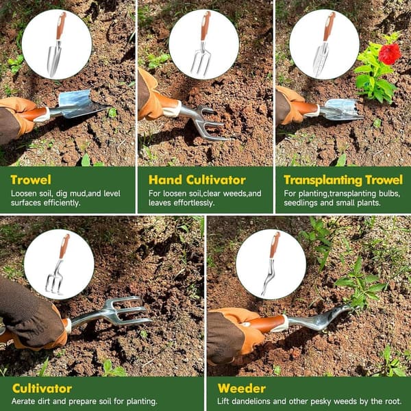 Heavy Duty 10-Piece Gardening Tool Set with Tote Bag & Gloves