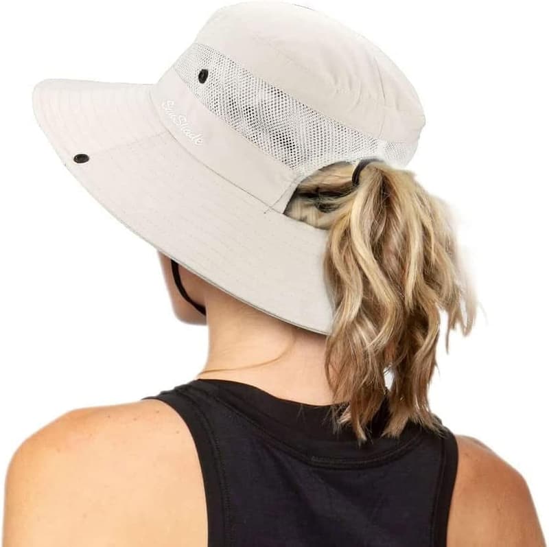 UV-Protective Foldable Sun Hat for Women with Ponytail Hole