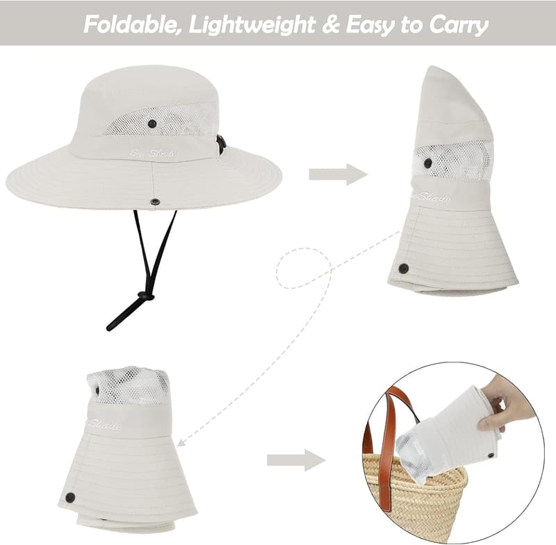 UV-Protective Foldable Sun Hat for Women with Ponytail Hole