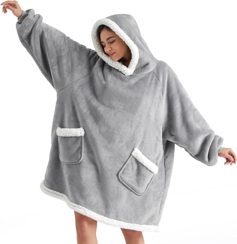 Birthday Gift Wearable Blanket Hoodie for Adults & Bambini - Grey