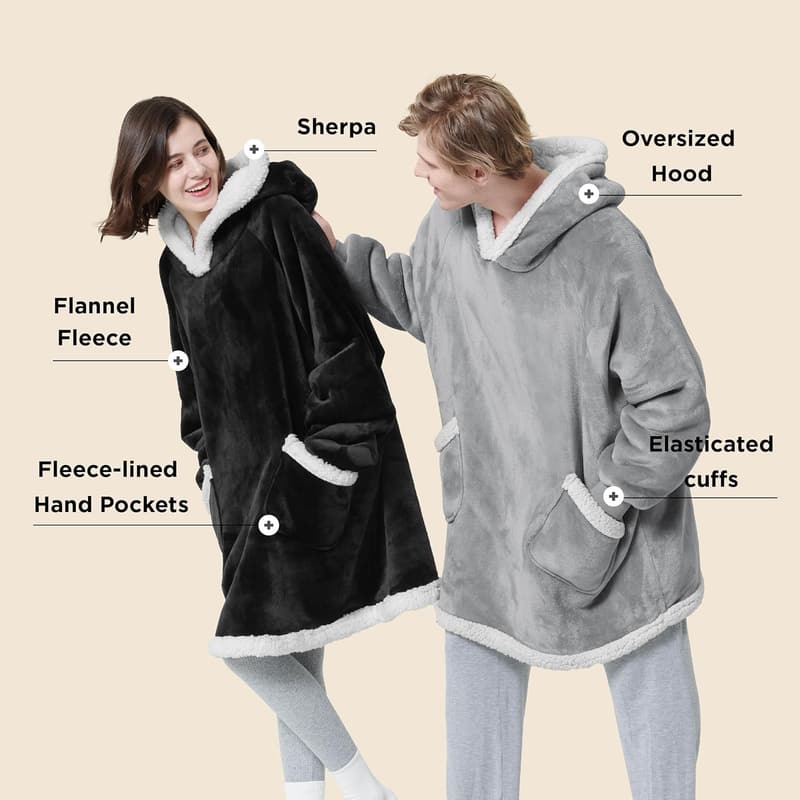 Birthday Gift Wearable Blanket Hoodie for Adults & Bambini - Grey