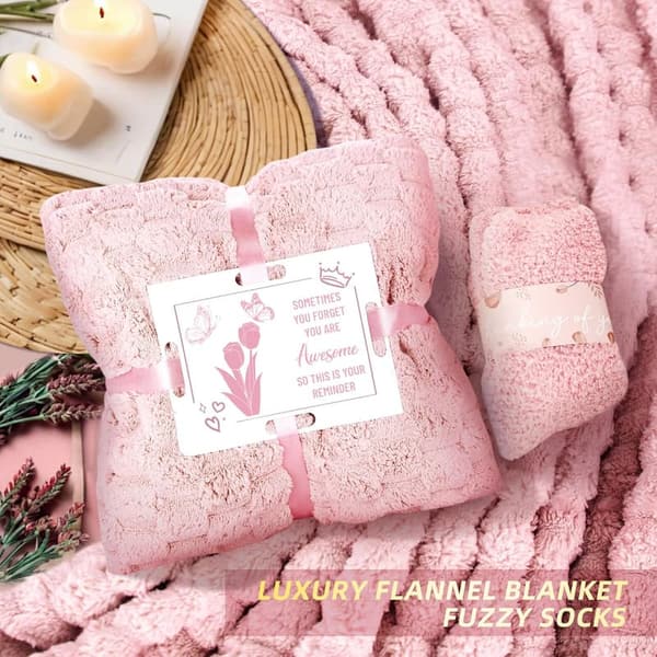 Spa Gift Basket with Flannel Blanket & Tumbler for Women
