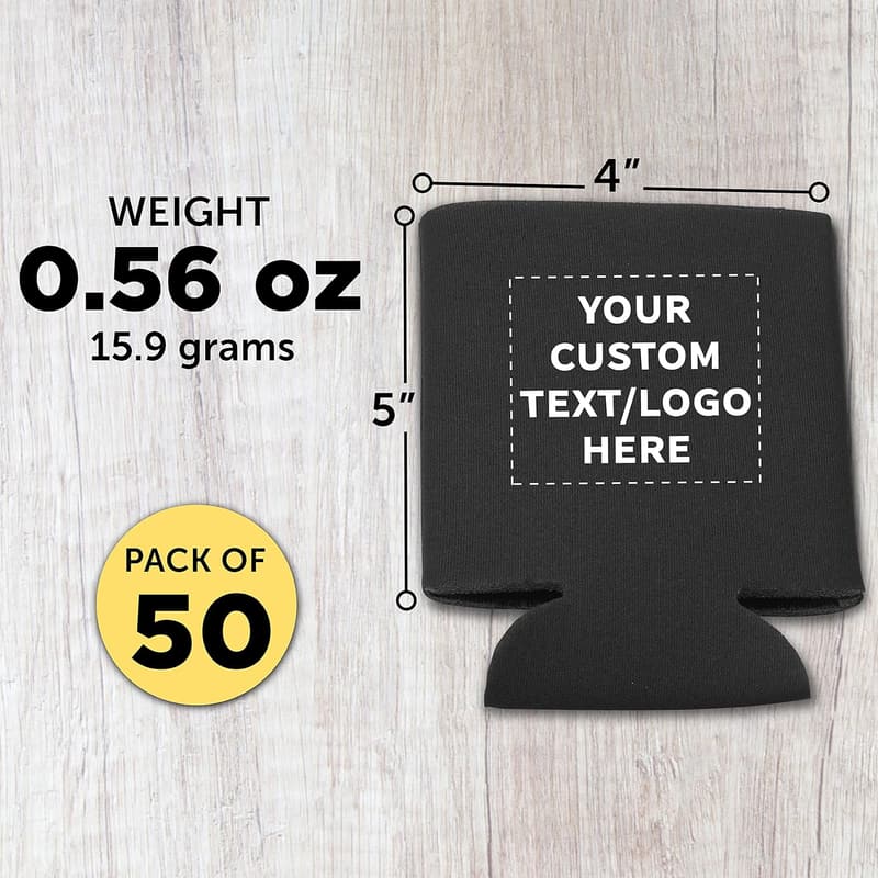 Custom Black Beer Can Coolers - Set of 50, Personalized Bulk Pack