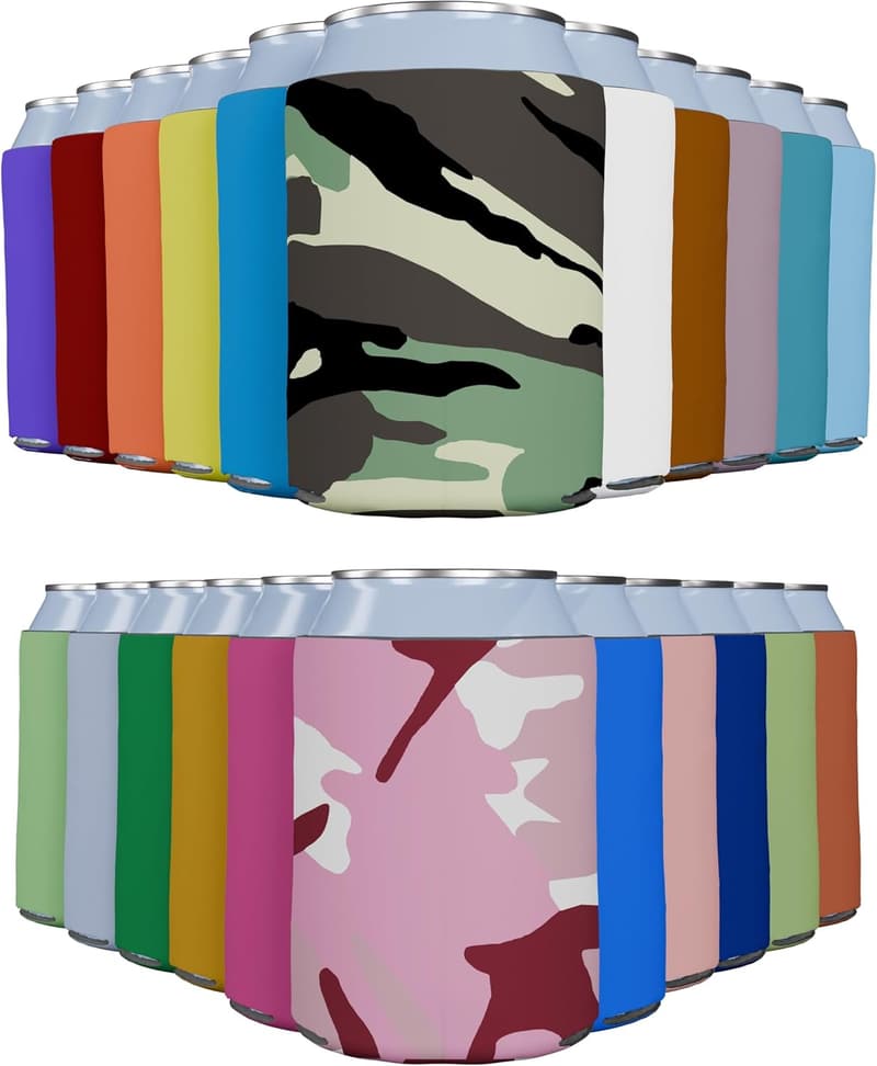 Customizable Bulk Can Cooler Sleeves – 25 Pack, Assorted Colors