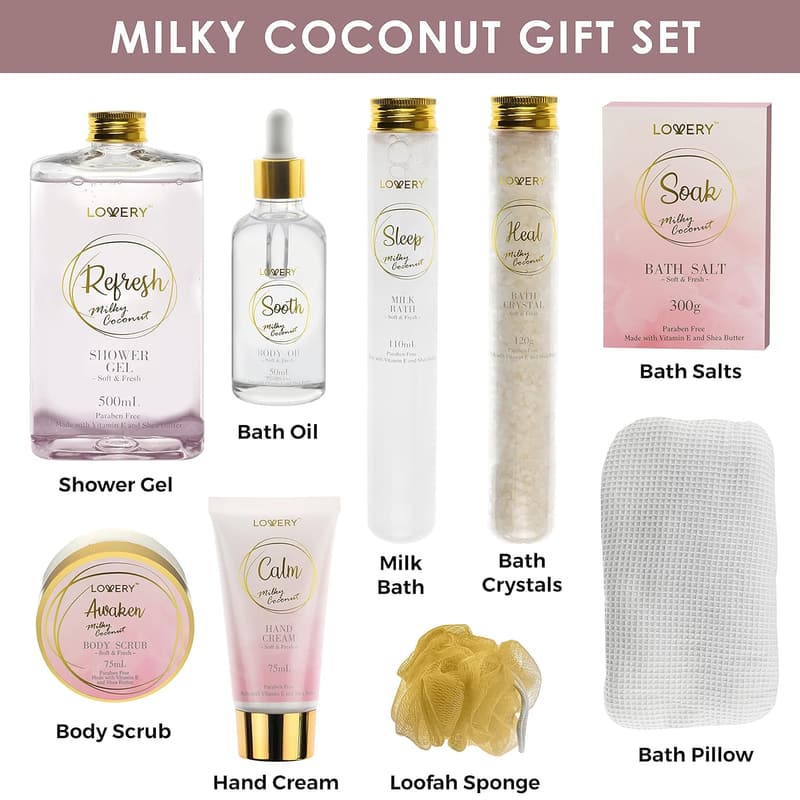 Spa Gift Basket - Coconut Scent, Vitamin E & Shea Butter Essentials