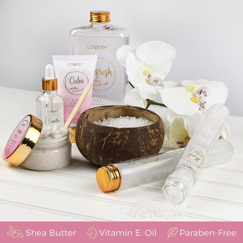 Spa Gift Basket - Coconut Scent, Vitamin E & Shea Butter Essentials