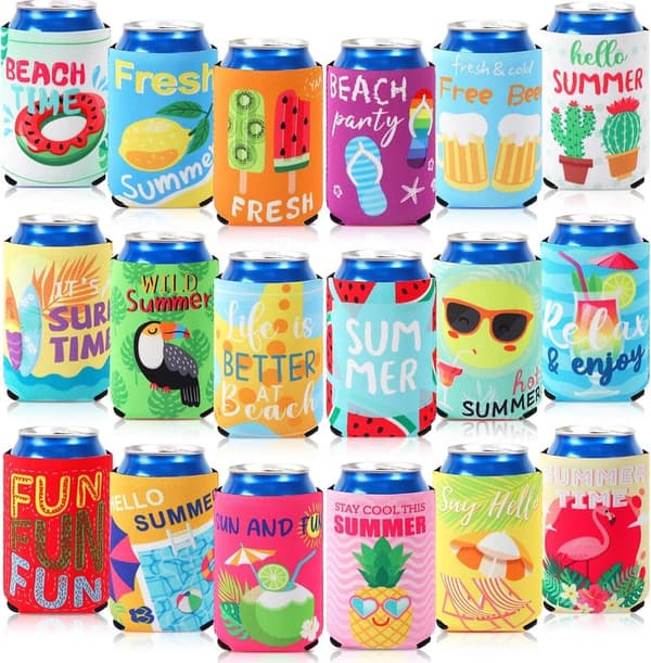 Funny Can Cooler Sleeves - 18 Pack for Beach Parties