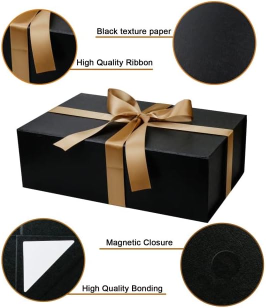 Magnetic Gift Box with Ribbon for Weddings and Birthdays (Black)