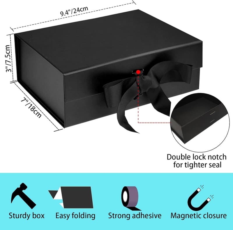 Luxury Magnetic Gift Box with Lid & Ribbons for Men