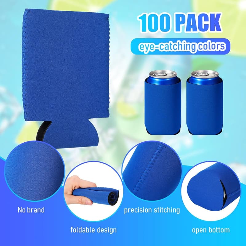 Royal Blue Insulated Can Cooler Sleeves - 100 Pack for Weddings