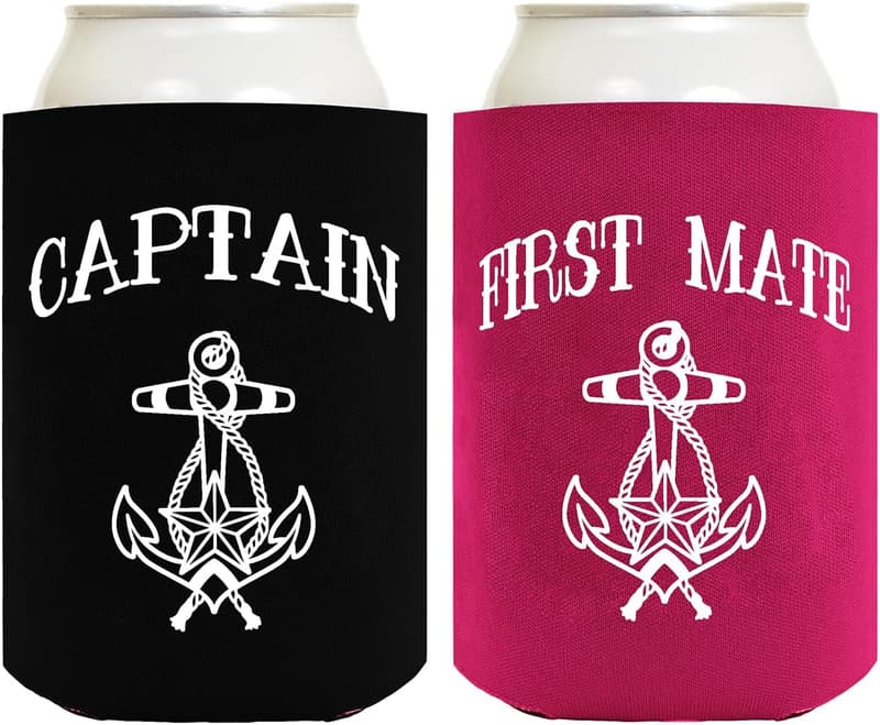 Nautical Can Coolers Set for Couples - Captain & First Mate